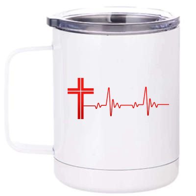 Faith Cross Heartbeat Pulse 12 oz Stainless Steel Tumbler Cup