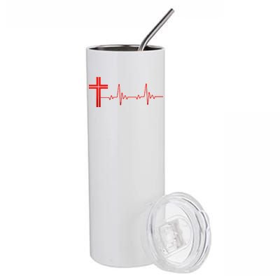 Faith Cross Heartbeat Pulse Stainless Steel Tumbler