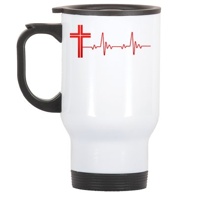 Faith Cross Heartbeat Pulse Stainless Steel Travel Mug