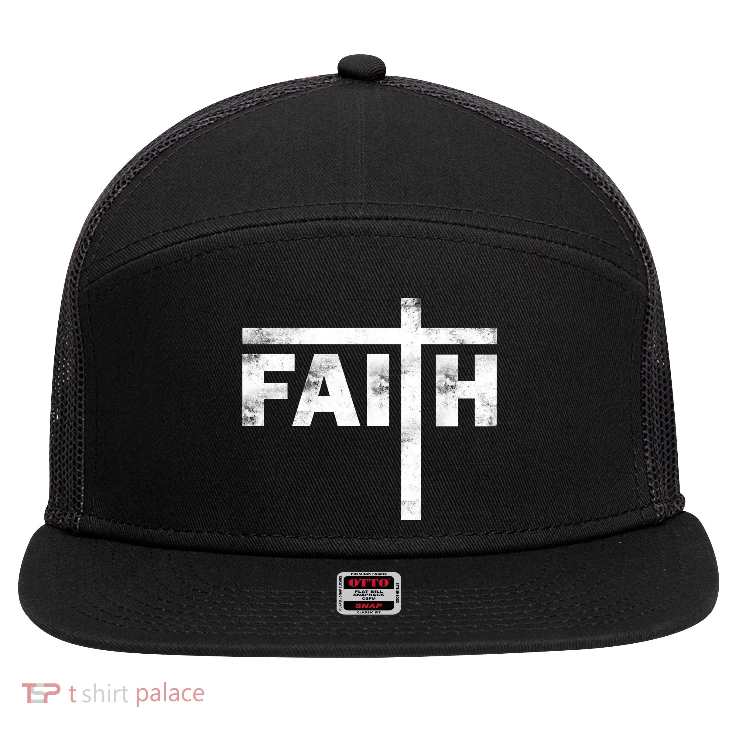 Faith Cross Logo 7 Panel Mesh Trucker Snapback Hat