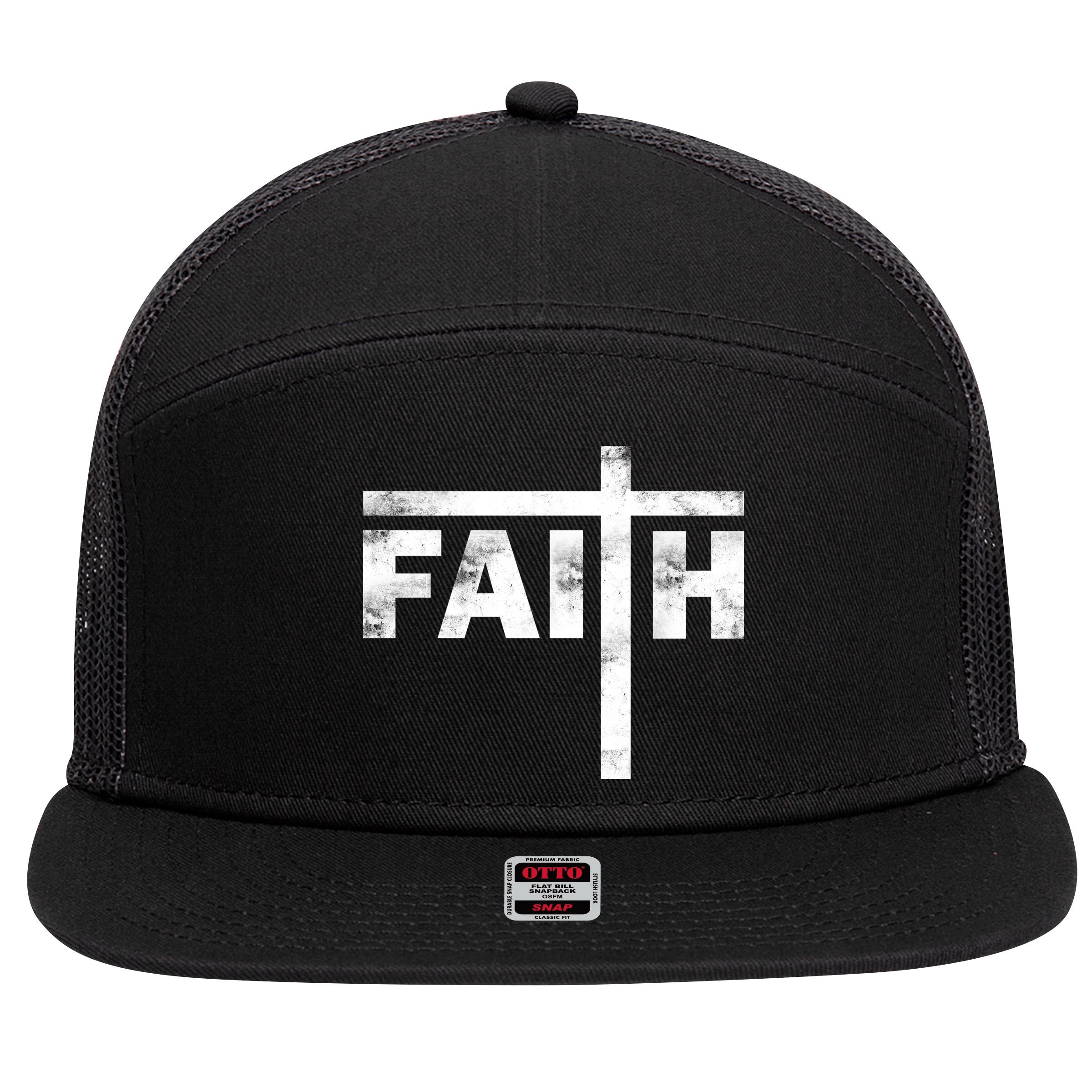Faith Cross Logo 7 Panel Mesh Trucker Snapback Hat