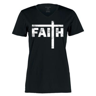 Faith Cross Logo Women's Momentum V-Neck T-Shirt