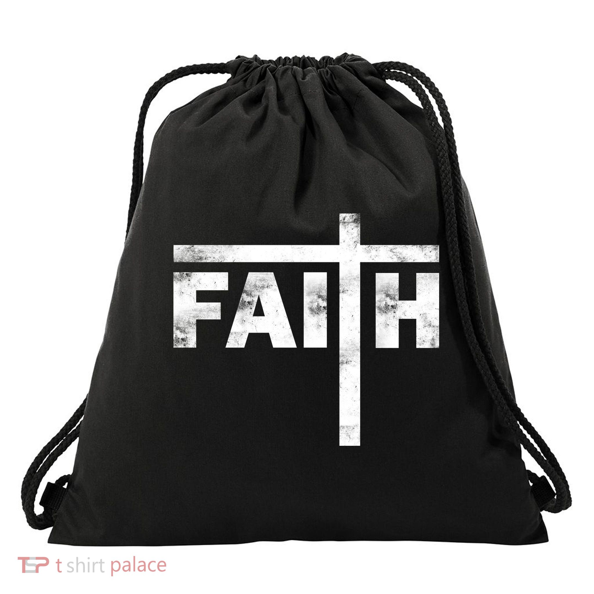 Faith Cross Logo Drawstring Bag