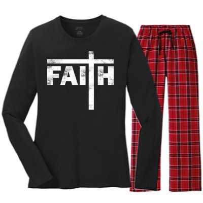 Faith Cross Logo Women's Long Sleeve Flannel Pajama Set 