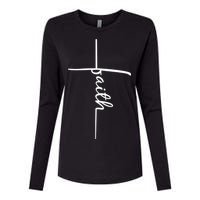 Faith Cross Symbol Womens Cotton Relaxed Long Sleeve T-Shirt