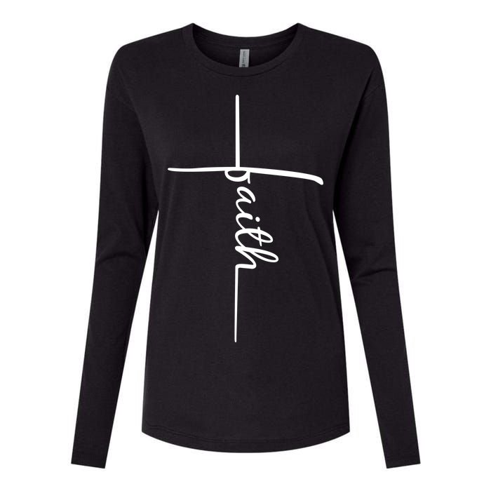 Faith Cross Symbol Womens Cotton Relaxed Long Sleeve T-Shirt