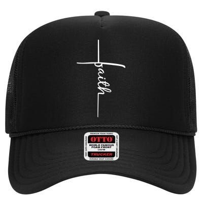 Faith Cross Symbol High Crown Mesh Back Trucker Hat