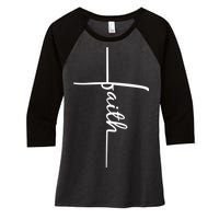 Faith Cross Symbol Women's Tri-Blend 3/4-Sleeve Raglan Shirt