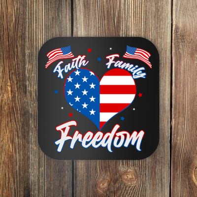 Faith Family Freedom USA American Flag Heart Coaster