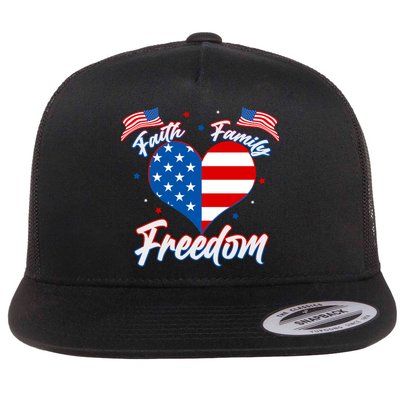 Faith Family Freedom USA American Flag Heart Flatbill Hat