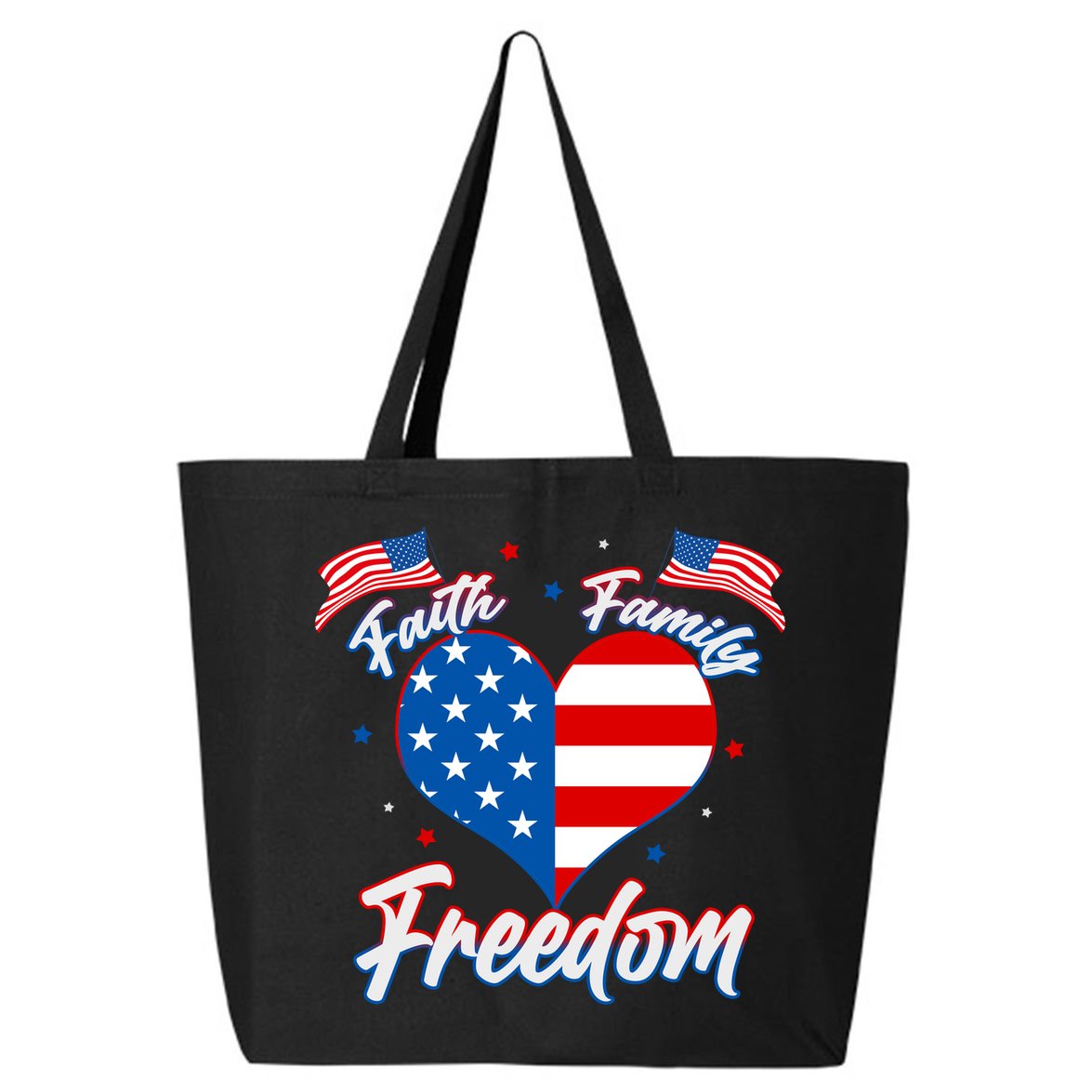 Faith Family Freedom USA American Flag Heart 25L Jumbo Tote