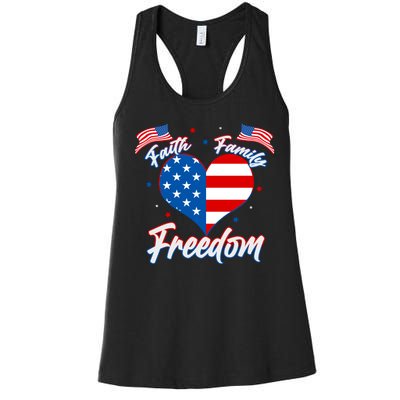 Faith Family Freedom USA American Flag Heart Women's Racerback Tank