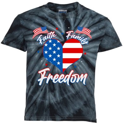 Faith Family Freedom USA American Flag Heart Kids Tie-Dye T-Shirt