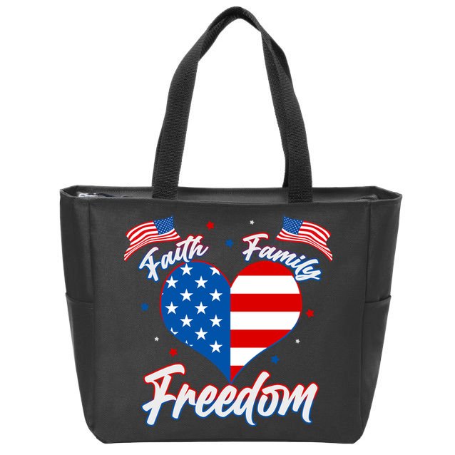 Faith Family Freedom USA American Flag Heart Zip Tote Bag