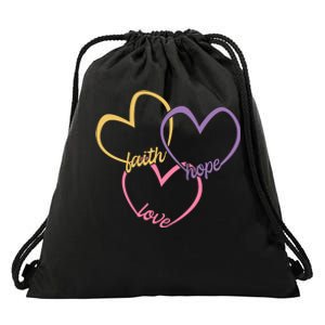 Faith Hope & Love Hearts Drawstring Bag