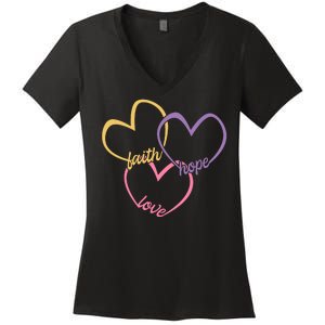 Faith Hope & Love Hearts Women's V-Neck T-Shirt