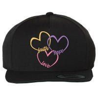 Faith Hope & Love Hearts Wool Snapback Cap