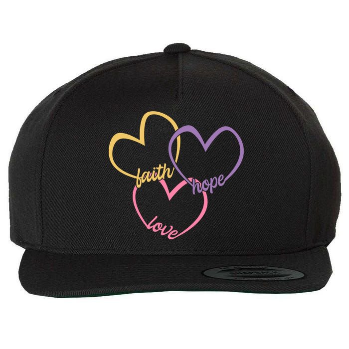 Faith Hope & Love Hearts Wool Snapback Cap