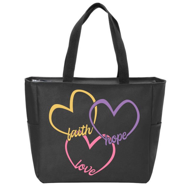 Faith Hope & Love Hearts Zip Tote Bag
