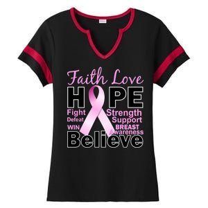 Faith Hope Breast Cancer Awareness Ladies Halftime Notch Neck Tee