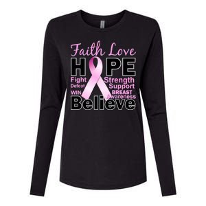 Faith Hope Breast Cancer Awareness Womens Cotton Relaxed Long Sleeve T-Shirt