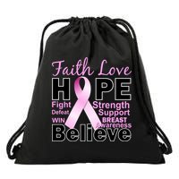 Faith Hope Breast Cancer Awareness Drawstring Bag