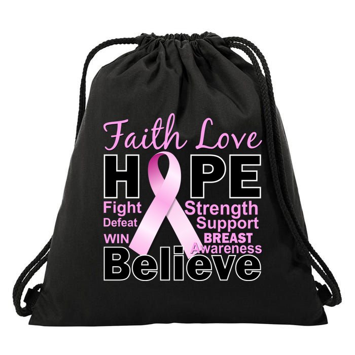 Faith Hope Breast Cancer Awareness Drawstring Bag