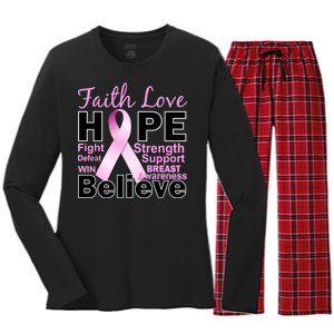 Faith Hope Breast Cancer Awareness Women's Long Sleeve Flannel Pajama Set 