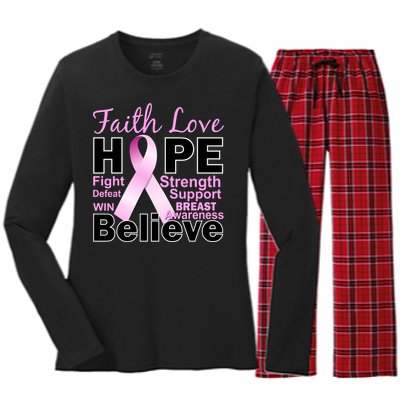 Faith Hope Breast Cancer Awareness Women's Long Sleeve Flannel Pajama Set 