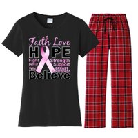 Faith Hope Breast Cancer Awareness Women's Flannel Pajama Set