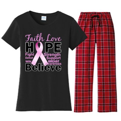 Faith Hope Breast Cancer Awareness Women's Flannel Pajama Set