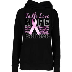 Faith Hope Breast Cancer Awareness Womens Funnel Neck Pullover Hood