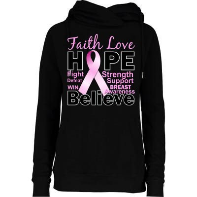 Faith Hope Breast Cancer Awareness Womens Funnel Neck Pullover Hood