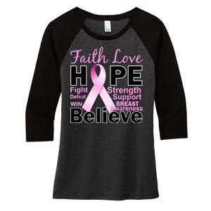 Faith Hope Breast Cancer Awareness Women's Tri-Blend 3/4-Sleeve Raglan Shirt