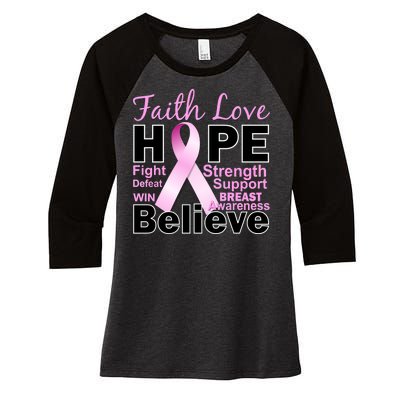 Faith Hope Breast Cancer Awareness Women's Tri-Blend 3/4-Sleeve Raglan Shirt