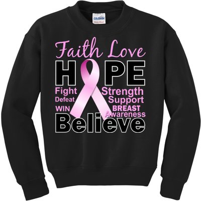 Faith Hope Breast Cancer Awareness Kids Sweatshirt