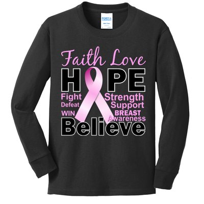 Faith Hope Breast Cancer Awareness Kids Long Sleeve Shirt