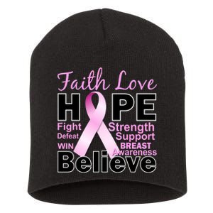 Faith Hope Breast Cancer Awareness Short Acrylic Beanie