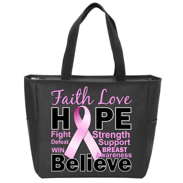 Faith Hope Breast Cancer Awareness Zip Tote Bag