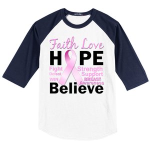 Faith Hope Breast Cancer Awareness Baseball Sleeve Shirt