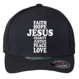 Faith Hope Jesus Charity Peace Love Word Cross Flexfit Unipanel Trucker Cap