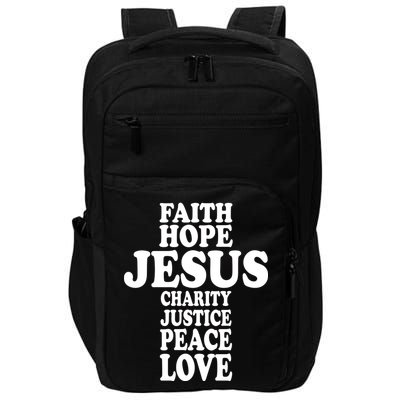 Faith Hope Jesus Charity Peace Love Word Cross Impact Tech Backpack