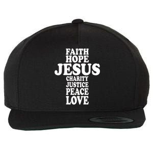 Faith Hope Jesus Charity Peace Love Word Cross Wool Snapback Cap