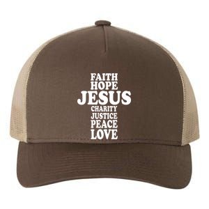 Faith Hope Jesus Charity Peace Love Word Cross Yupoong Adult 5-Panel Trucker Hat