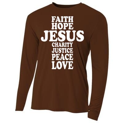 Faith Hope Jesus Charity Peace Love Word Cross Cooling Performance Long Sleeve Crew