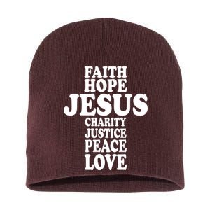 Faith Hope Jesus Charity Peace Love Word Cross Short Acrylic Beanie