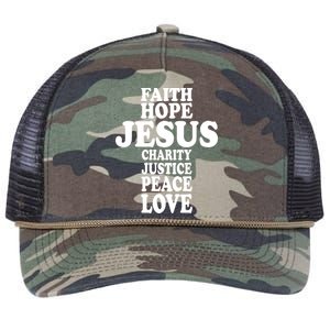 Faith Hope Jesus Charity Peace Love Word Cross Retro Rope Trucker Hat Cap