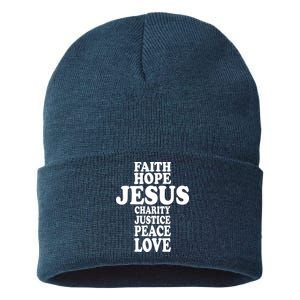 Faith Hope Jesus Charity Peace Love Word Cross Sustainable Knit Beanie