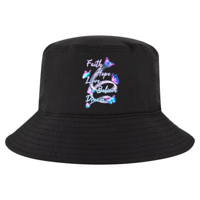 Faith Hope Love Believe Dream - Butterflies Cool Comfort Performance Bucket Hat