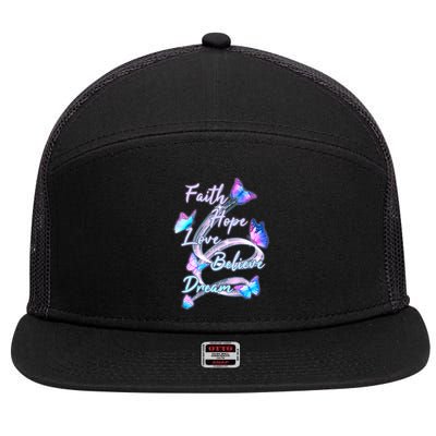 Faith Hope Love Believe Dream - Butterflies 7 Panel Mesh Trucker Snapback Hat